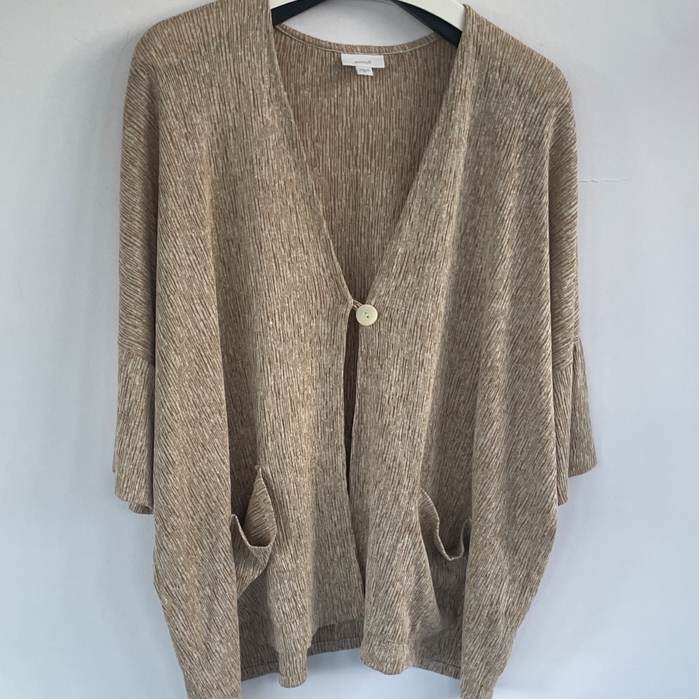 J. Jill Pure Jill Elegant Tan Open-Front Lagenlook Cardigan Linen Blend XL